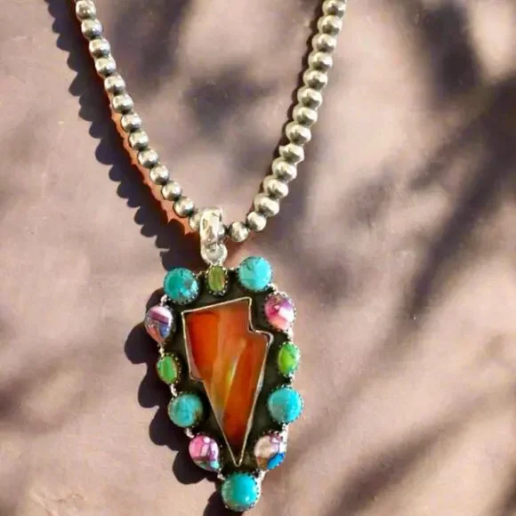 HUGE! Statement Mixed Stone Lightening Bolt Pendant 2.5” Long - Picture 5 of 6